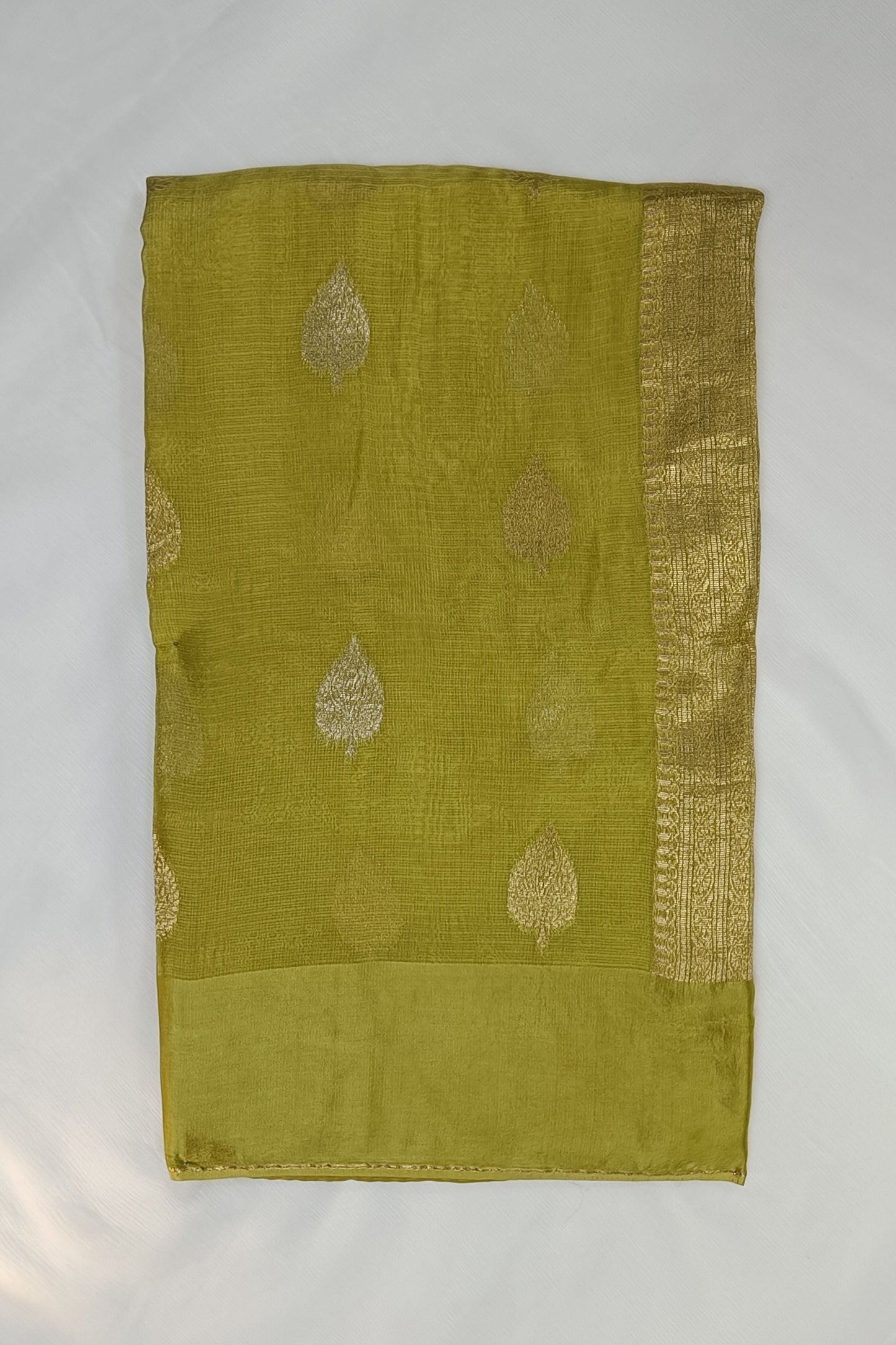 Green Saree With Golden Zari Work Saree