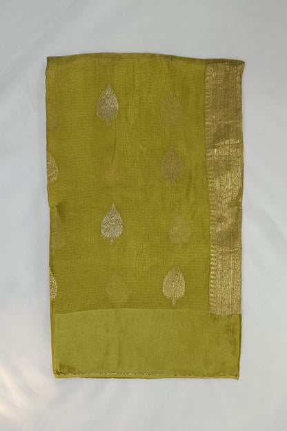 Green Saree With Golden Zari Work Saree