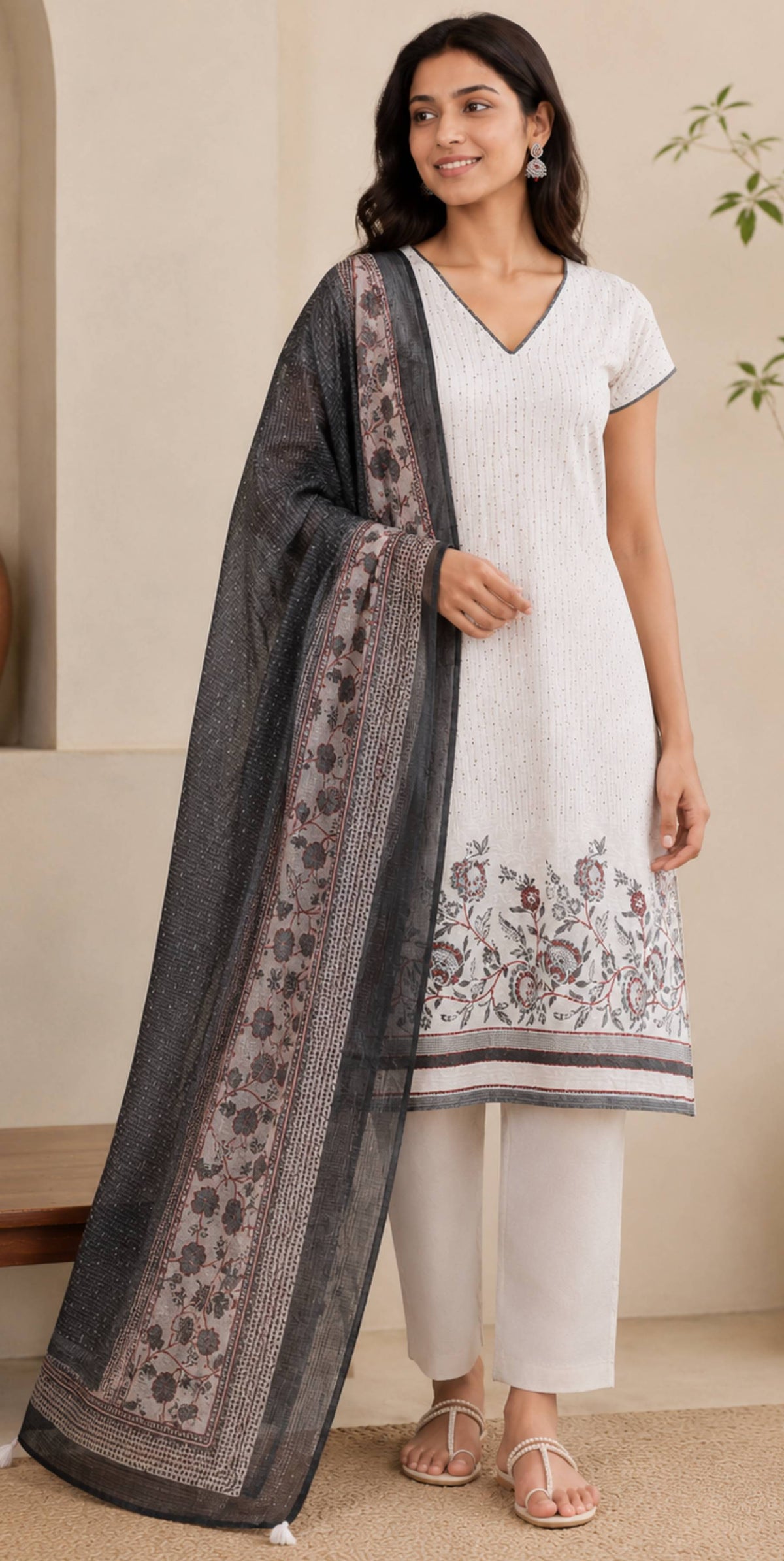 Regal Floral Kantha Tussar Kurti Set Kurti Set featured