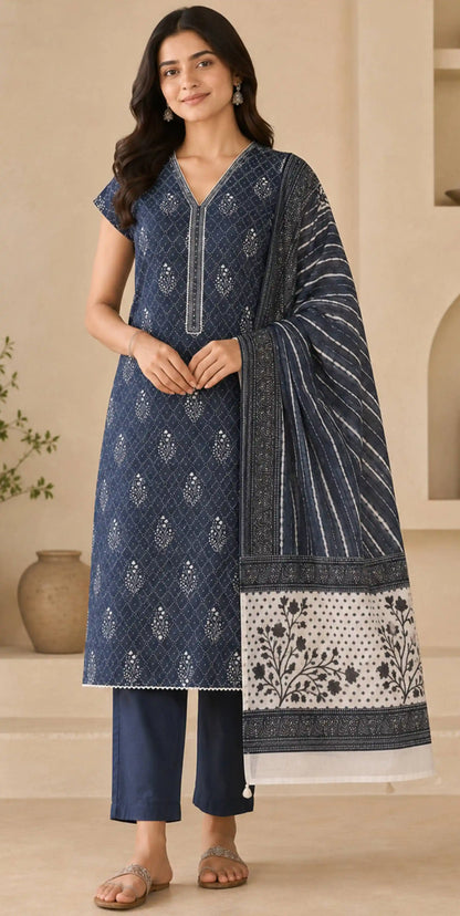 Artisan Bandhani Mirror Linen Kurti Dark Blue featured