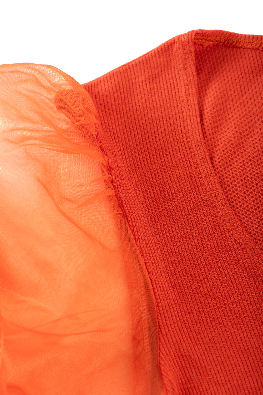 Round neck Blouses with Puffy Organza Sleeves - Brick Red - Blouse featured