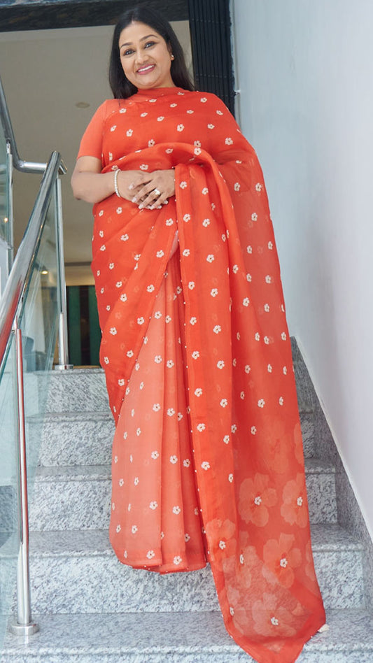 Organza Saree with Floral Print Saree
