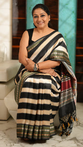 Patola Pallu Saree with Black Stripes Saree