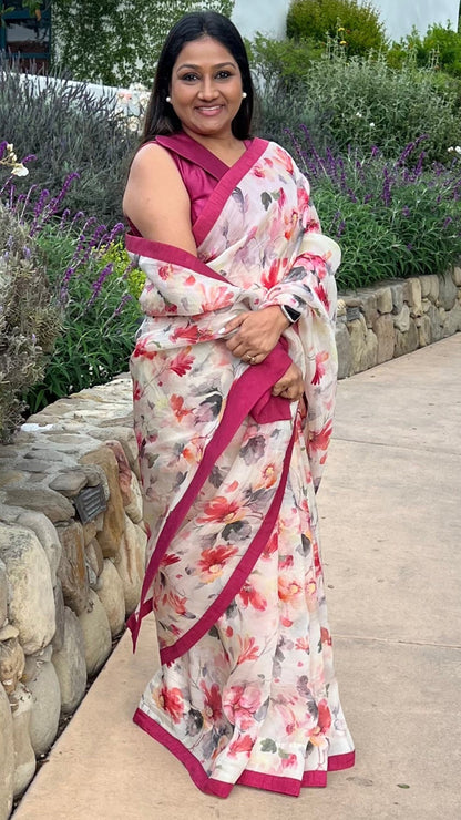 Floral Printed Organza Saree Saree