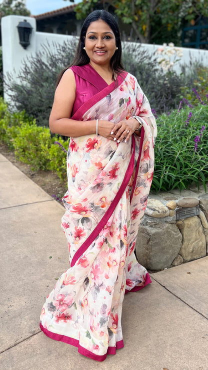 Floral Printed Organza Saree Saree