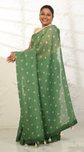 Load image into Gallery viewer, Green Organza Saree with Floral Pattern Saree