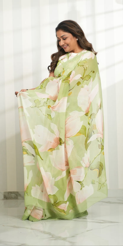 Lettuce Green Chiffon Silk Saree Saree featured remove