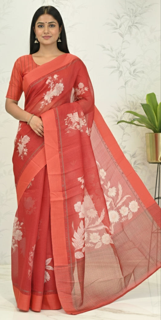 Megha Rose Radiance Tussar Silk Saree Crimson red Saree featured