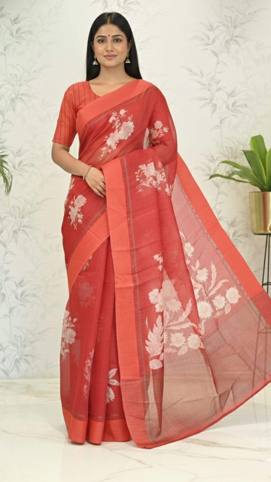 Megha Rose Radiance Tussar Silk Saree Crimson red Saree featured