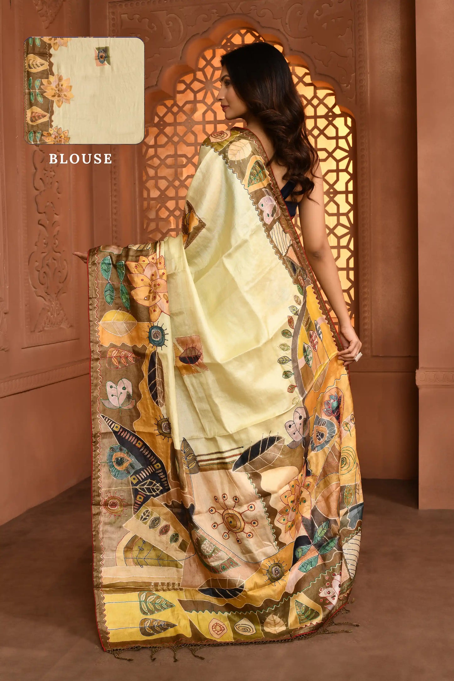 Ruhi Abstract Tussar Silk Saree Light Lime Green featured