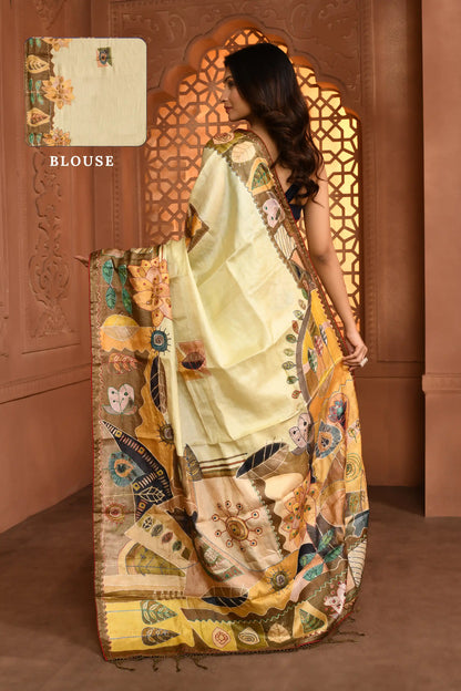 Ruhi Abstract Tussar Silk Saree Light Lime Green featured