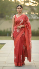 Load image into Gallery viewer, Megha Rose Radiance Tussar Silk Saree Crimson red Saree featured