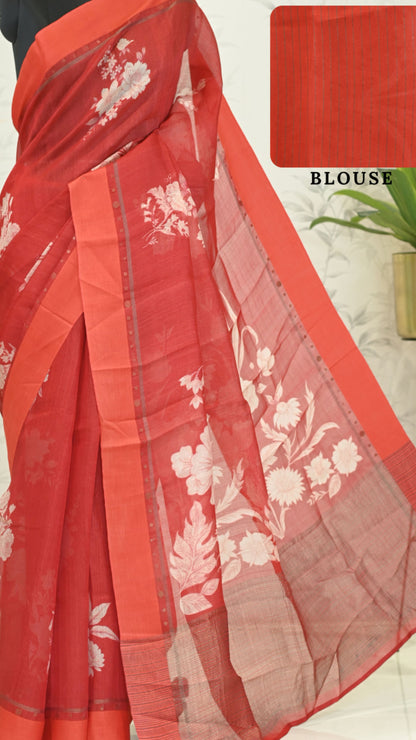 Megha Rose Radiance Tussar Silk Saree Crimson red Saree featured