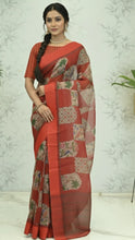 Load image into Gallery viewer, Yasmine Mughal Tussar Silk Saree - Cherry Red featured