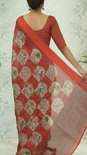 Load image into Gallery viewer, Yasmine Mughal Tussar Silk Saree - Cherry Red featured