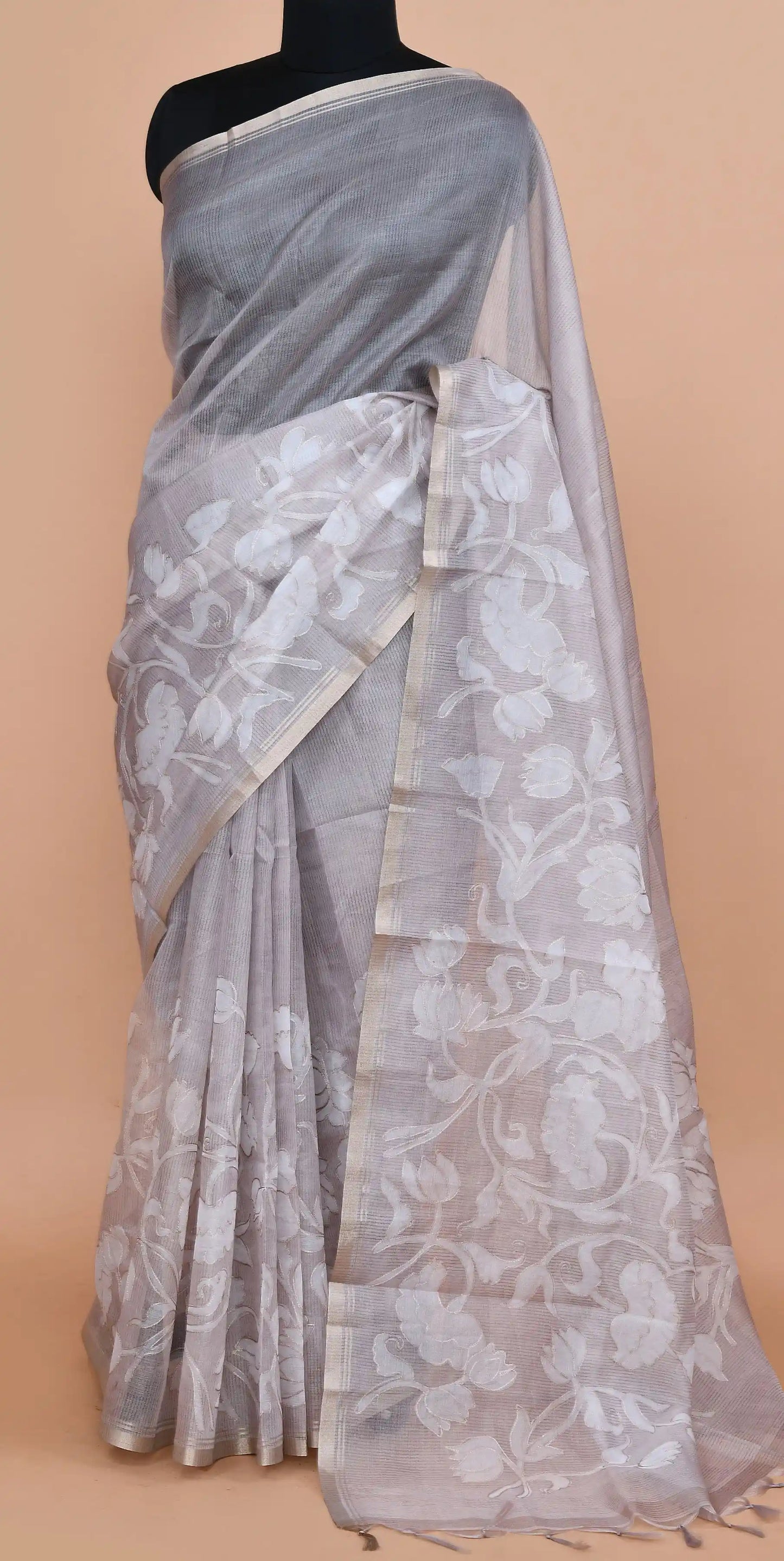 Veda Warm Taupe Beige Saree featured