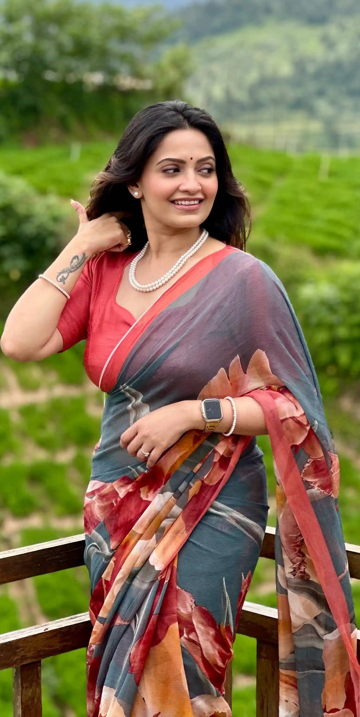 Coral Chiffon Saree featured