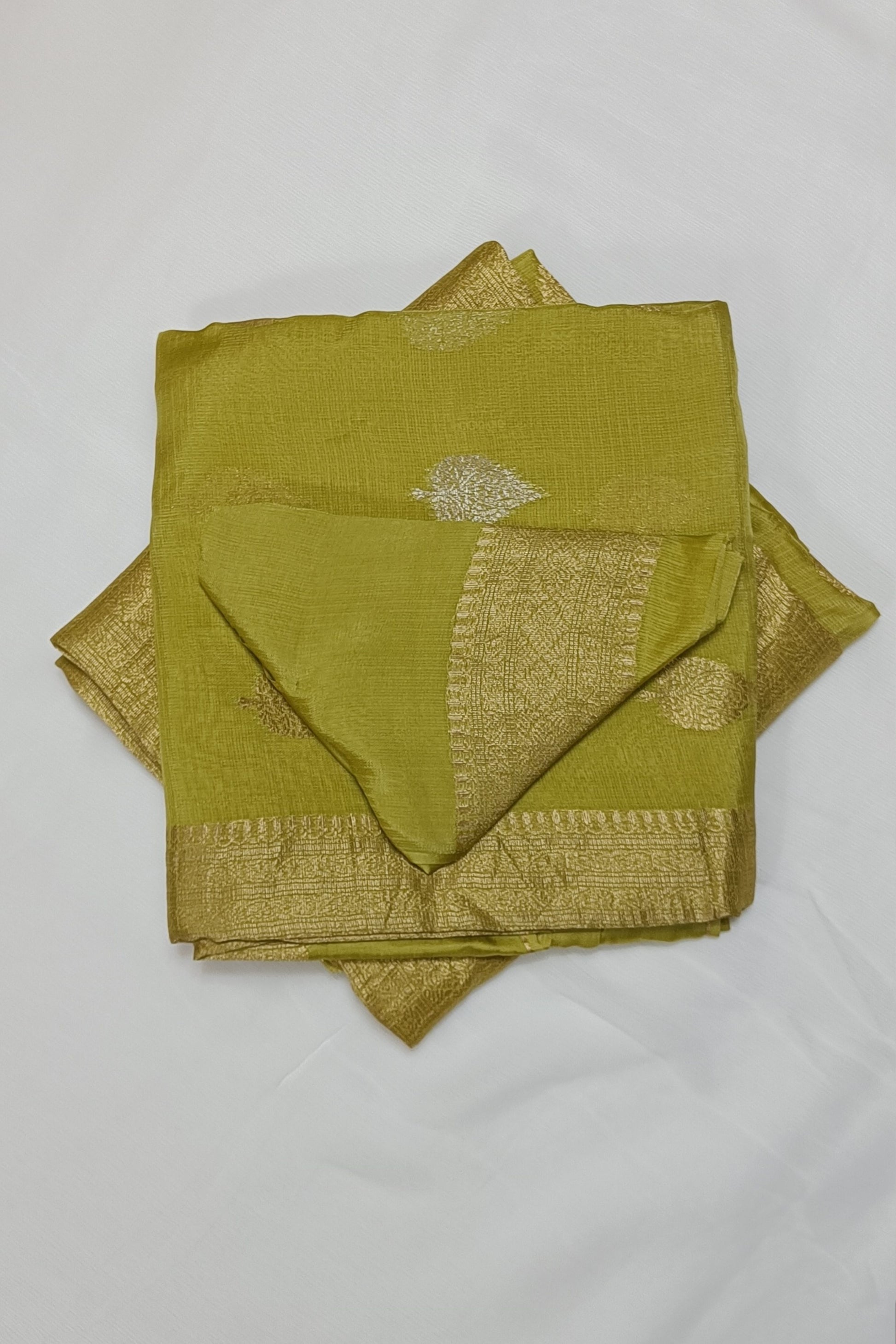 Green Saree With Golden Zari Work Saree