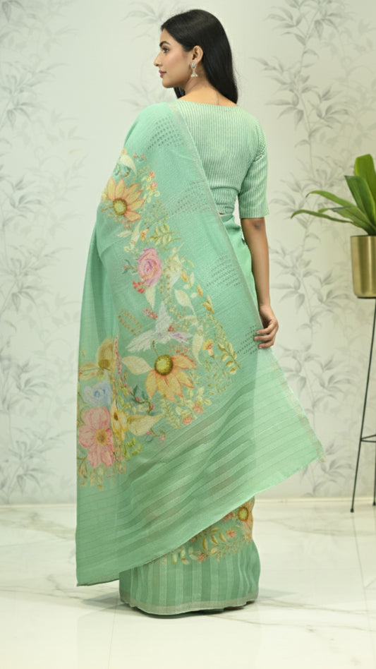Indira Lenin Kora Saree Pastel mint green featured