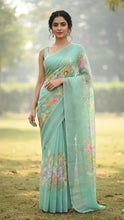 Load image into Gallery viewer, Indira Lenin Kora Saree Pastel mint green featured