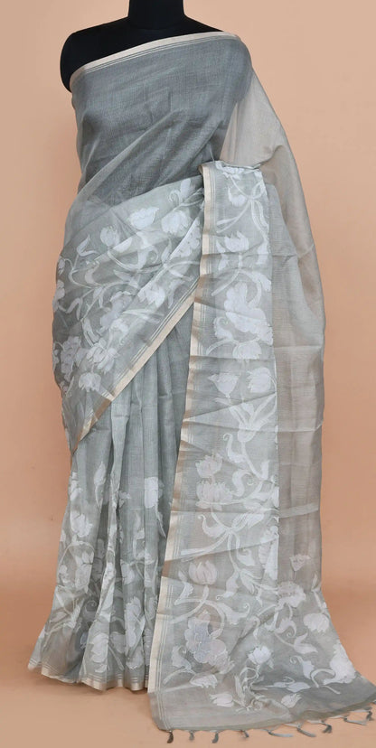Veda Silver Grey Saree featured