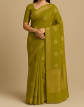 Load image into Gallery viewer, Green Saree With Golden Zari Work Saree
