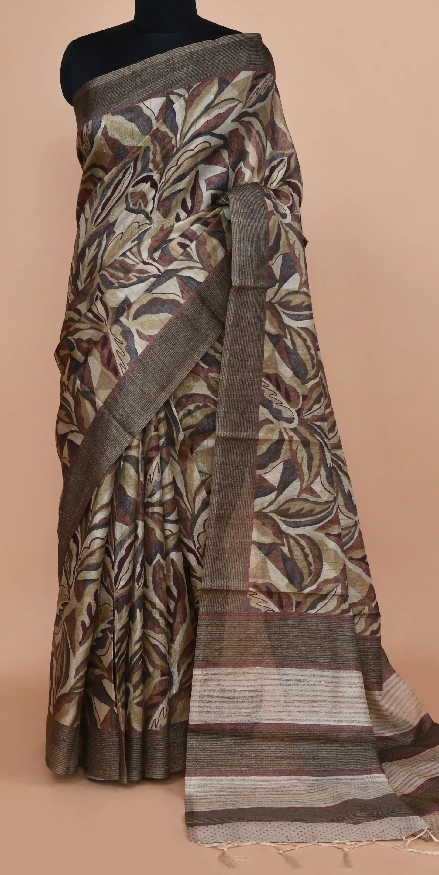 Lavanya Taupe Brown Saree featured