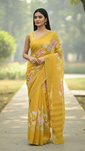 Load image into Gallery viewer, Indira Lenin Kora Saree Pastel Yellow featured