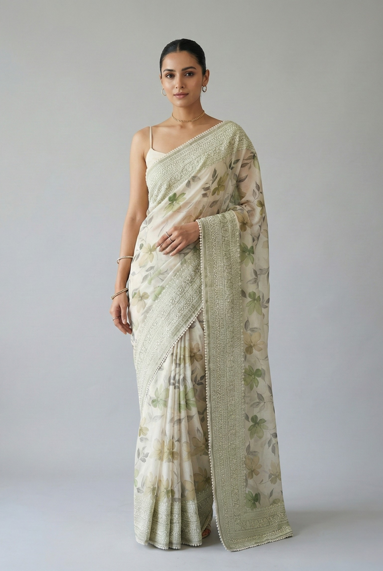 Aranya Grace Kota Doriya Saree Green Saree featured