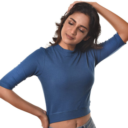 Hosiery Blouses - Elbow Sleeves - Azure Blue - Blouse featured