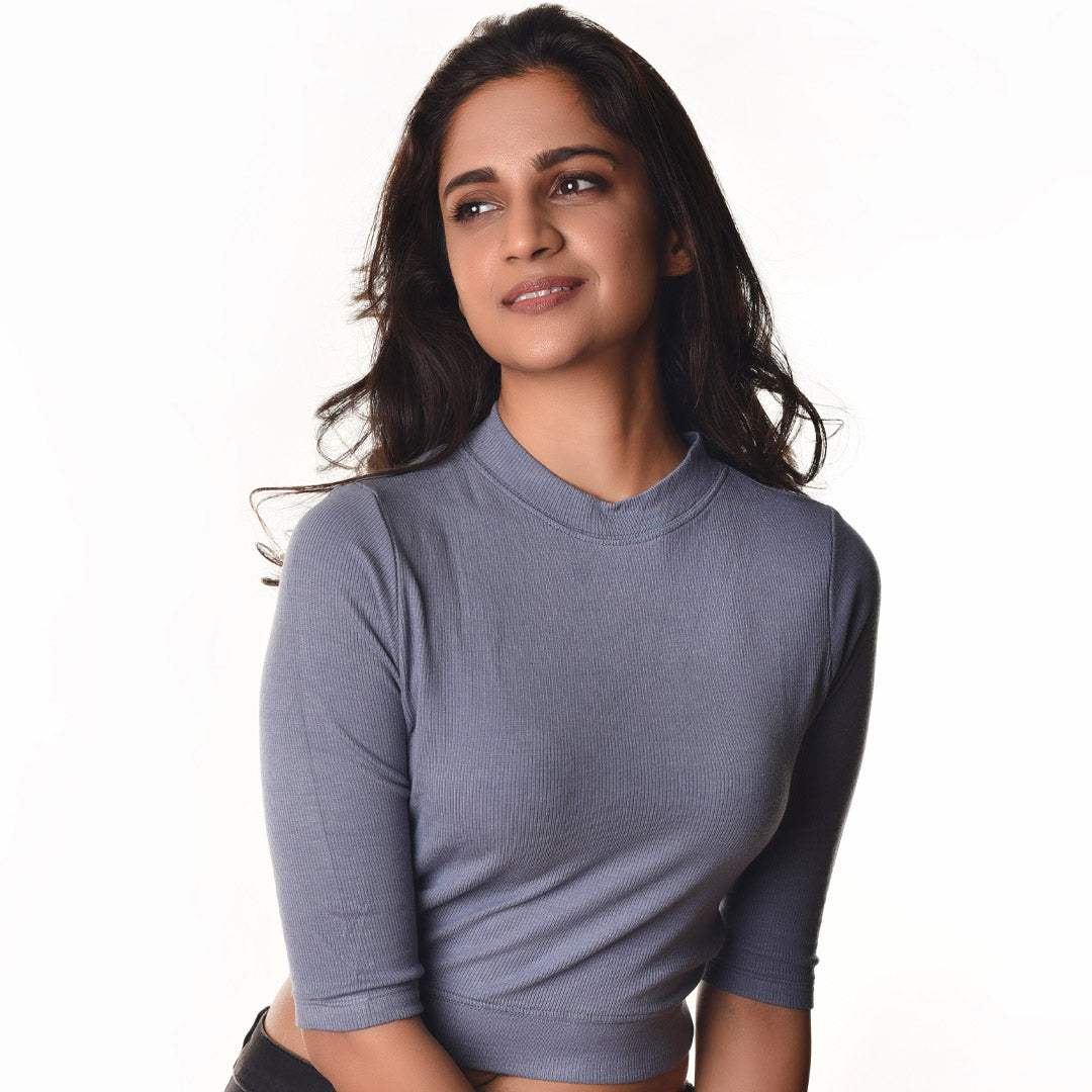 Hosiery Blouses - Elbow Sleeves - Brilliant Blue - Blouse featured