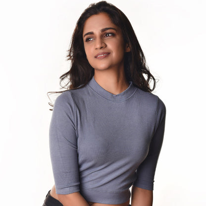 Hosiery Blouses - Elbow Sleeves - Brilliant Blue - Blouse featured