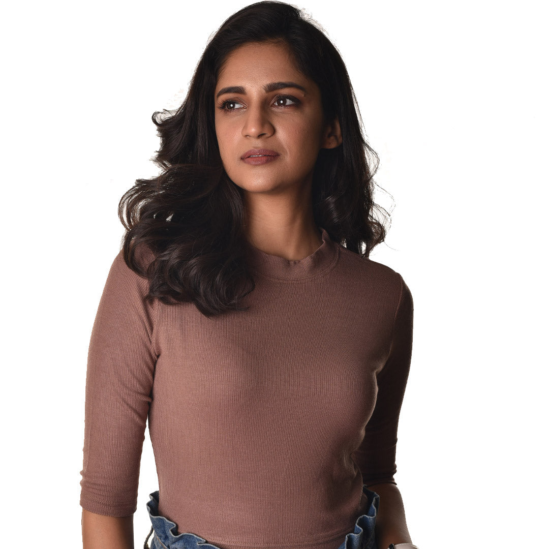 Hosiery Blouses - Elbow Sleeves - Plus Size Light Brown Blouse