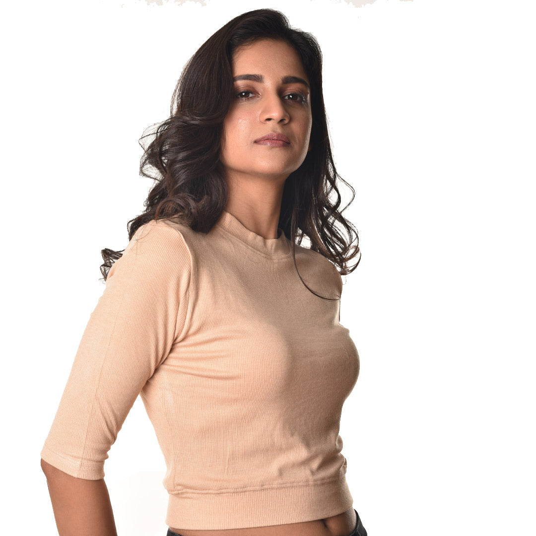 Hosiery Blouses - Elbow Sleeves - Tan - Blouse featured