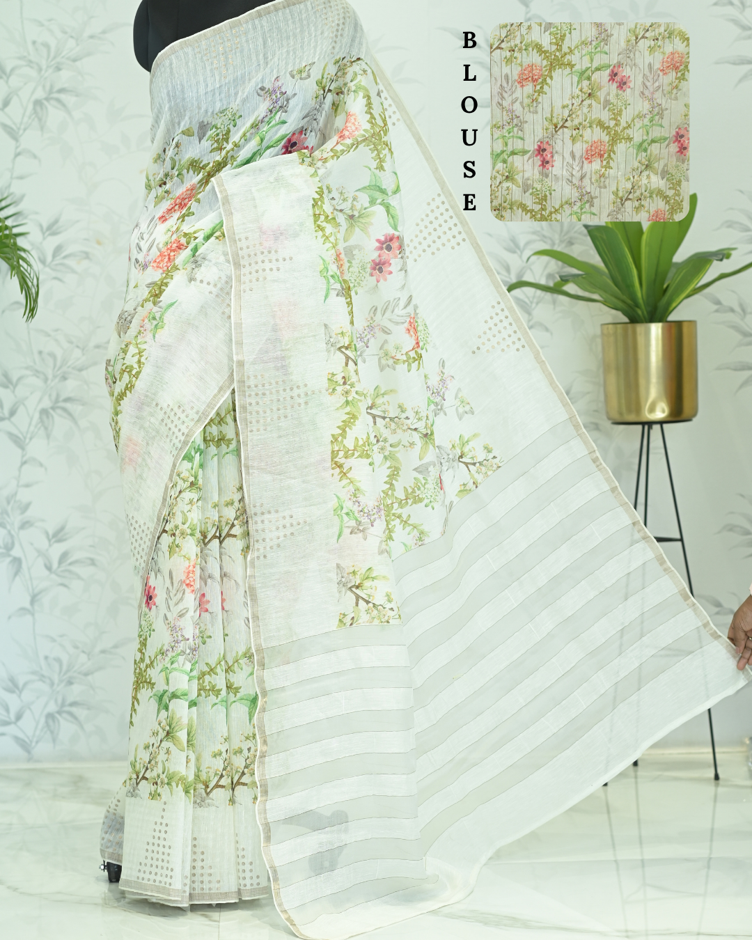 Indira Lenin Kora Saree Pastel White featured