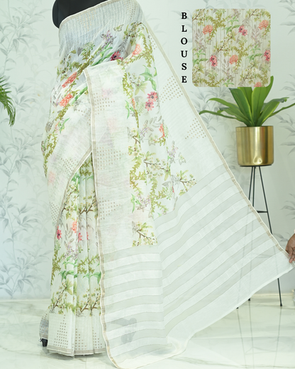 Indira Lenin Kora Saree Pastel White featured