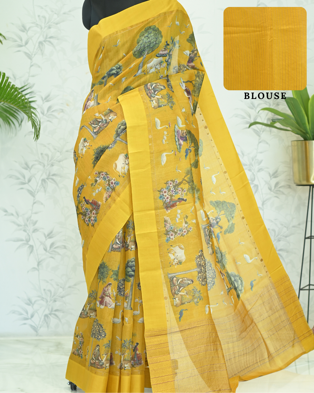 Shalini Pichwai Heritage Tussar Silk Saree Mustard Yellow featured