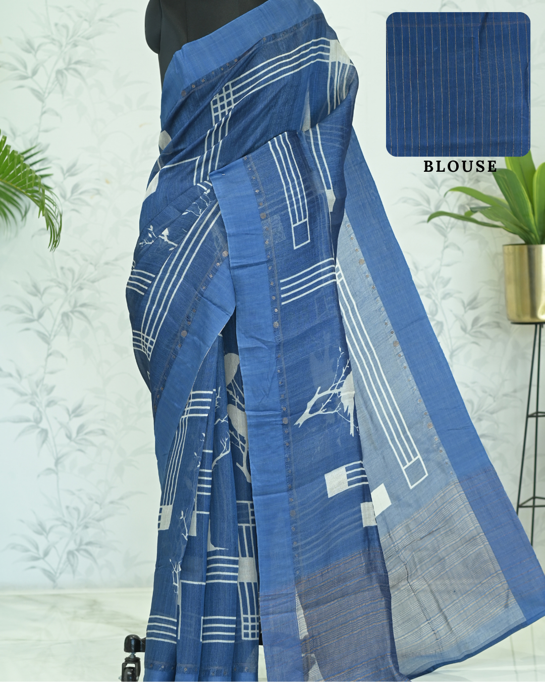 Kashvi Geometric Tussar Silk Saree Zodiac blue featured