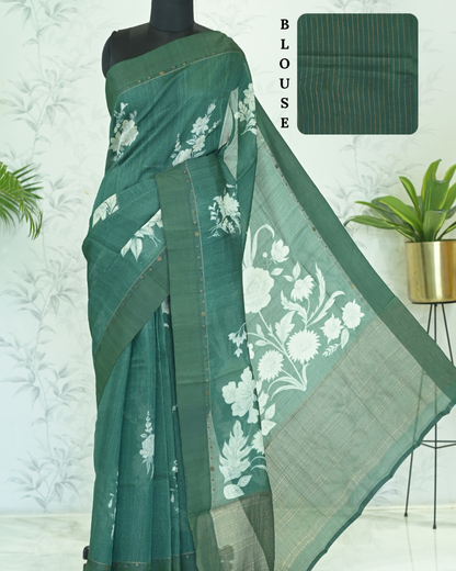 Megha Rose Radiance Tussar Silk Saree Green Saree featured