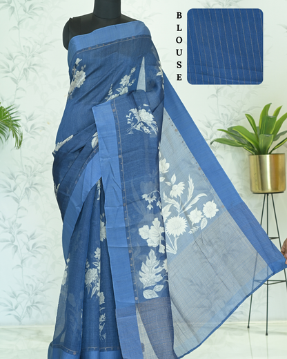 Megha Rose Radiance Tussar Silk Saree Blue Saree featured