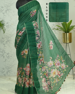 Kusum Floral Muslin Silk Saree green featured