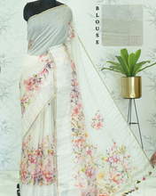 Load image into Gallery viewer, Kusum Floral Muslin Silk Saree white featured