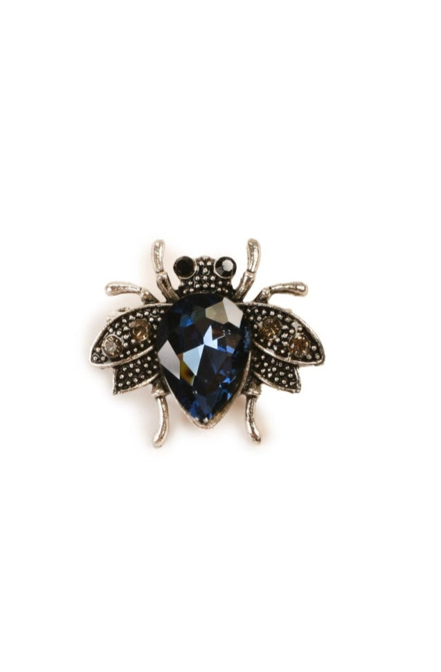 Very Cute Bumblebee Brooch BLUE ON SILVER Brooch