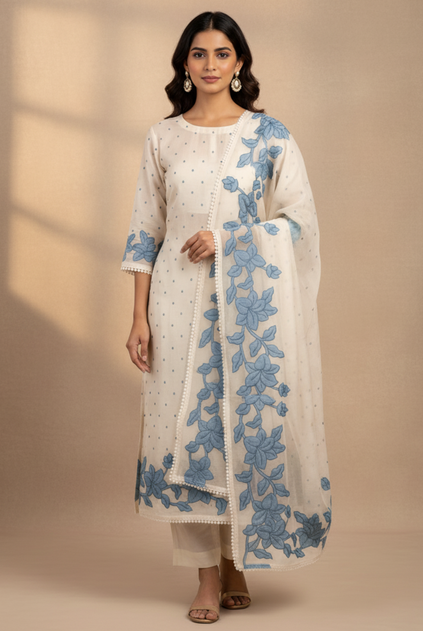 Blossom Mal Chanderi Kurti Material Blue featured