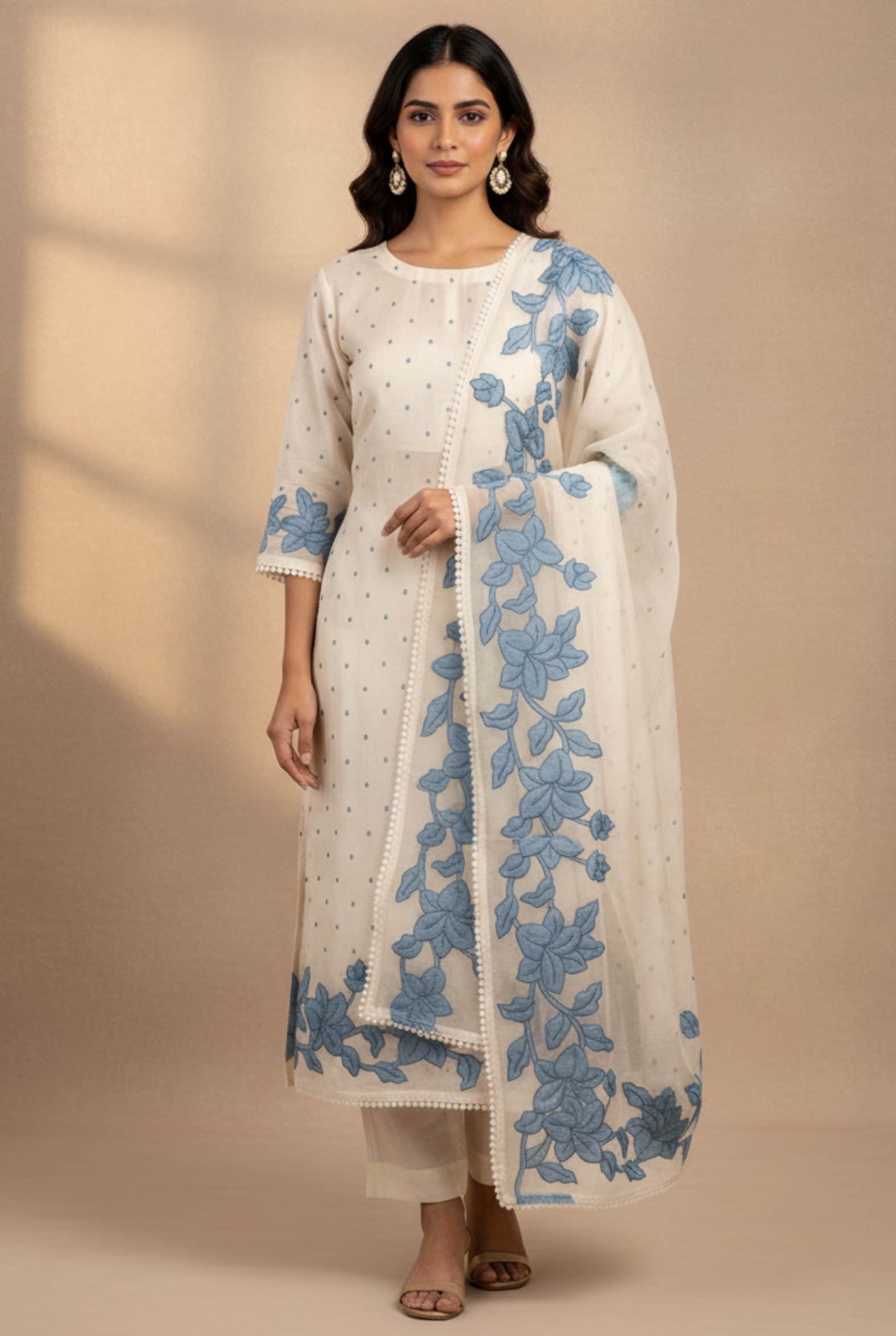 Blossom Mal Chanderi Kurti Material Blue featured