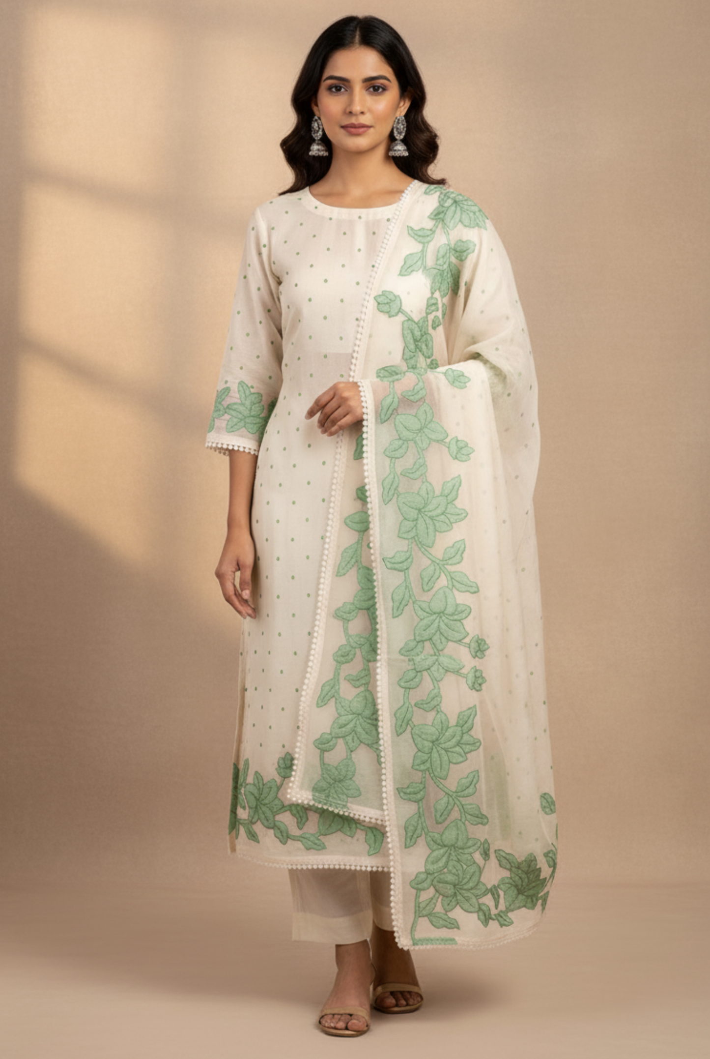 Blossom Mal Chanderi Kurti Material Green featured