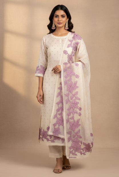 Blossom Mal Chanderi Kurti Material Lavender featured