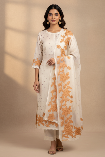 Blossom Mal Chanderi Kurti Material Mustard featured