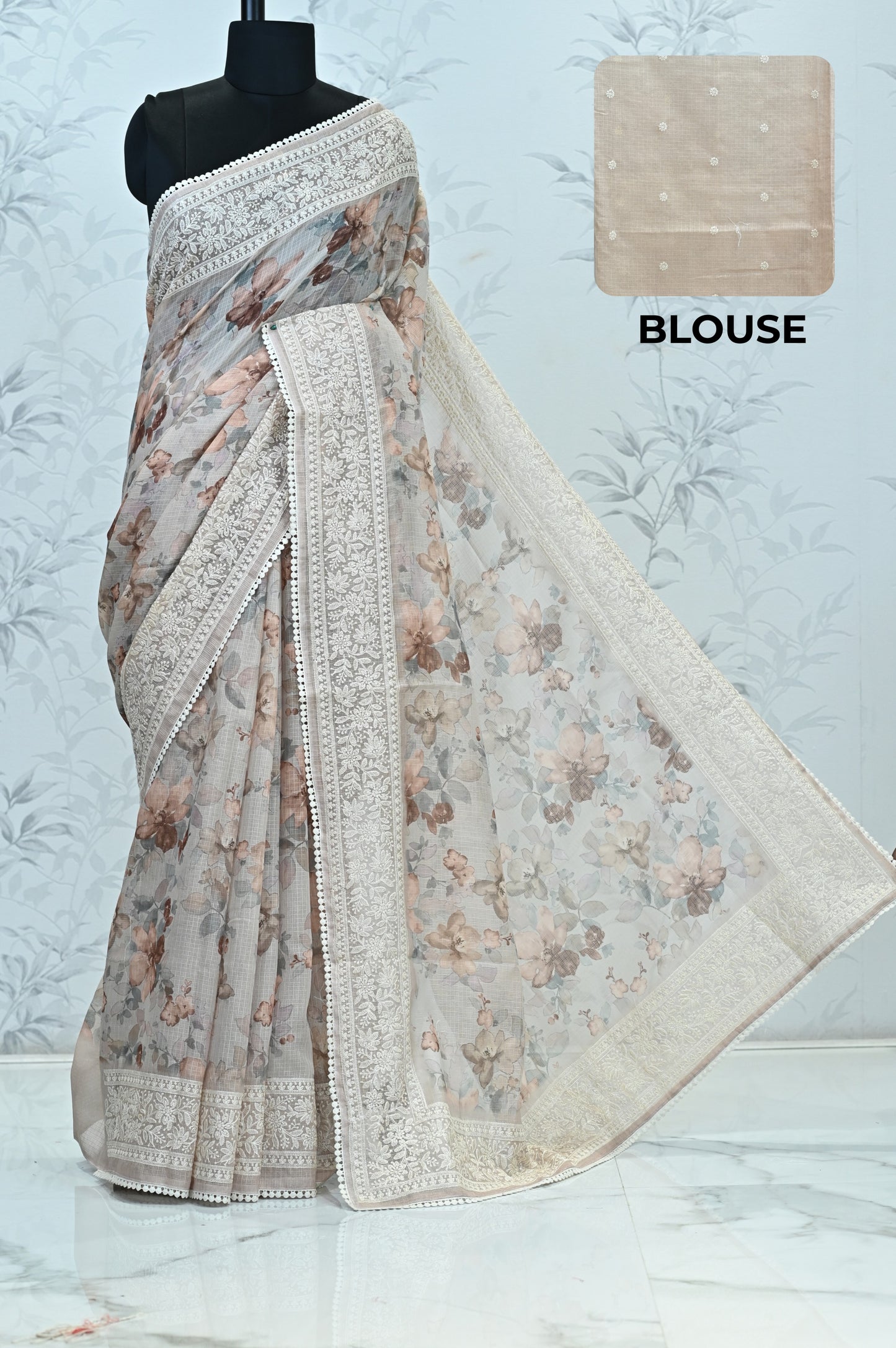 Nayara Kota Doriya Garden Saree Dark Beige Saree featured