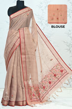 Load image into Gallery viewer, Triveni Linen Tissue saree Terracotta Saree featured